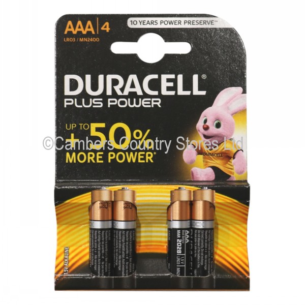 Duracell Plus Power Batteries AAA 4 Pack | Cambers Country Store