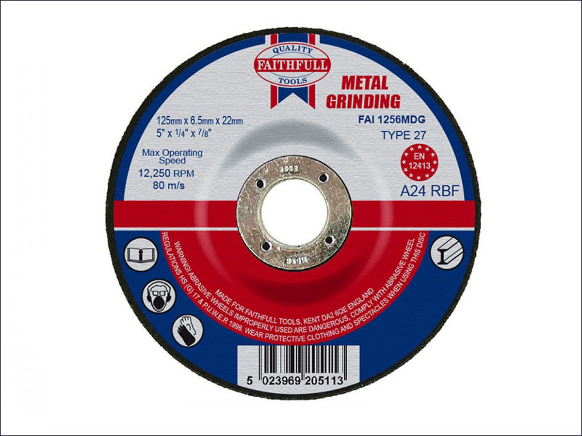 Faithfull Grinding Disc Metal 125mm x 6.5mm x 22mm | Cambers Country Store