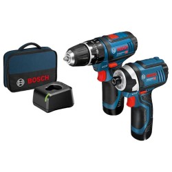 Bosch GDR 12-105 & GSB12v Twin Kit c/w Batteries & Bag