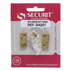 Securit Butt Hinges Brass 25mm 2 Pack