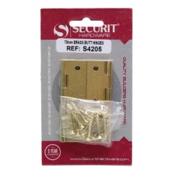 Securit Butt Hinges Brass 75mm 2 Pack