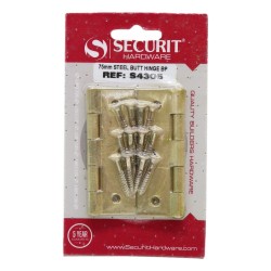 Securit Butt Hinges Brass Plated 75mm 2 Pack