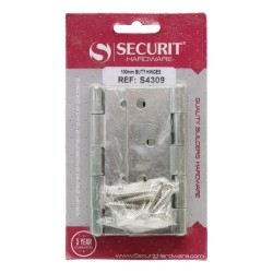 Securit Butt Hinges Zinc Plated 100mm 2 Pack