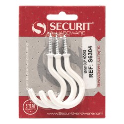 Securit Cup Hooks Plastic Coated White 50mm 3 Pack