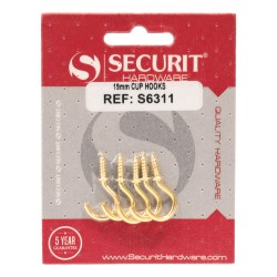 Securit Cup Hooks Brass 19mm 5 Pack