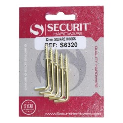 Securit Square Hooks Brass Shouldered 32mm 5 Pack