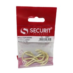 Securit Cup Hooks Brass Unshouldered 50mm 5 Pack