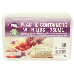 PPS Plastic Food Containers & Lids 750ml 5 Pack