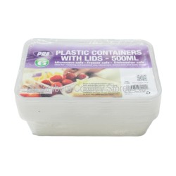 PPS Plastic Food Containers & Lids 500ml 5 Pack