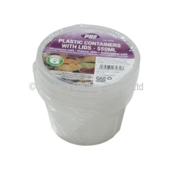 PPS Plastic Food Containers & Lids Round 500ml 6 Pack