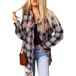 Lovesoft Ladies Hooded Drawstring Plaid Shacket