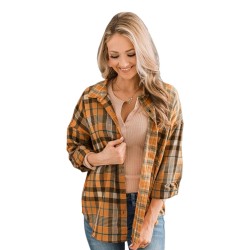 Lovesoft Ladies Plaid Button Up Drop Shoulder Shirt