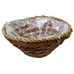 Woven Hanging Basket Striped With Chain & Liner 14"