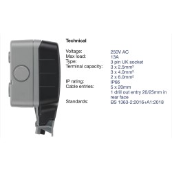 BG Weatherproof Socket 1G 13 Amp Switched Single