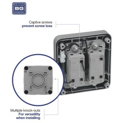 BG Weatherproof Switch 20 Amp 2 Way Double