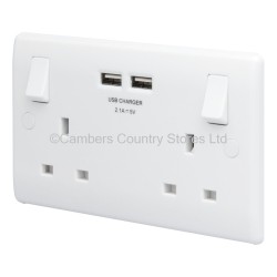 BG Rounded Edge Switched Socket 2 Gang With 2 USB 13A