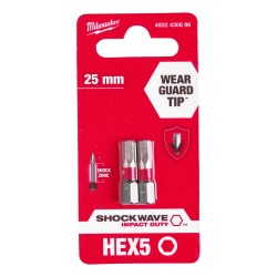 Milwaukee Shockwave 25mm HEX5 Screwdriver Bits 2 Pack