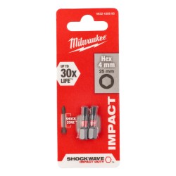 Milwaukee Shockwave 25mm HEX4 Screwdriver Bits 2 Pack