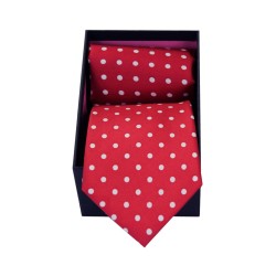 Soprano Silk Tie & Hanky Set Red Polka Dot