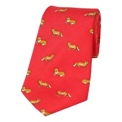 Soprano Country Silk Tie Foxes On Red Background