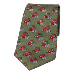 Soprano Country Silk Tie Tractors On Green Background