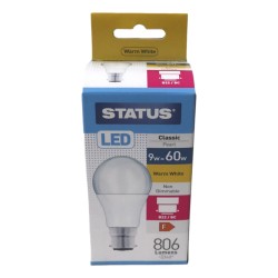 Status LED Light Bulb GLS Large BC 9w/60w