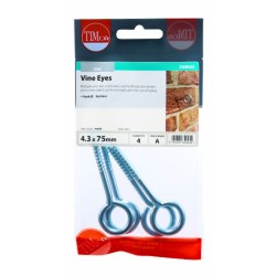 Timco Vine Eyes BZP 4.3 x 75mm 4 Pack