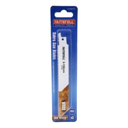 Faithfull Sabre Saw Blades Wood 150mm 10 TPI 5 Pack