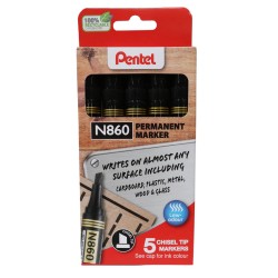 Pentel Permanent Marker Pens Chisel Tip 5 Pack Black