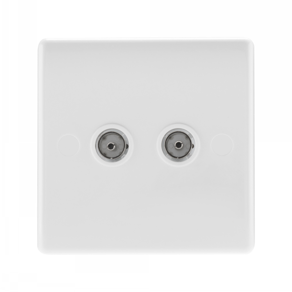 BG Rounded Edge Outlet 2 Gang Co-Axial Socket