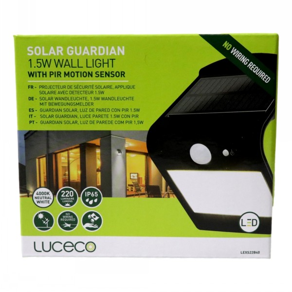 Luceco LED Solar Guardian Wall Light With PIR 1.5w - Image 2