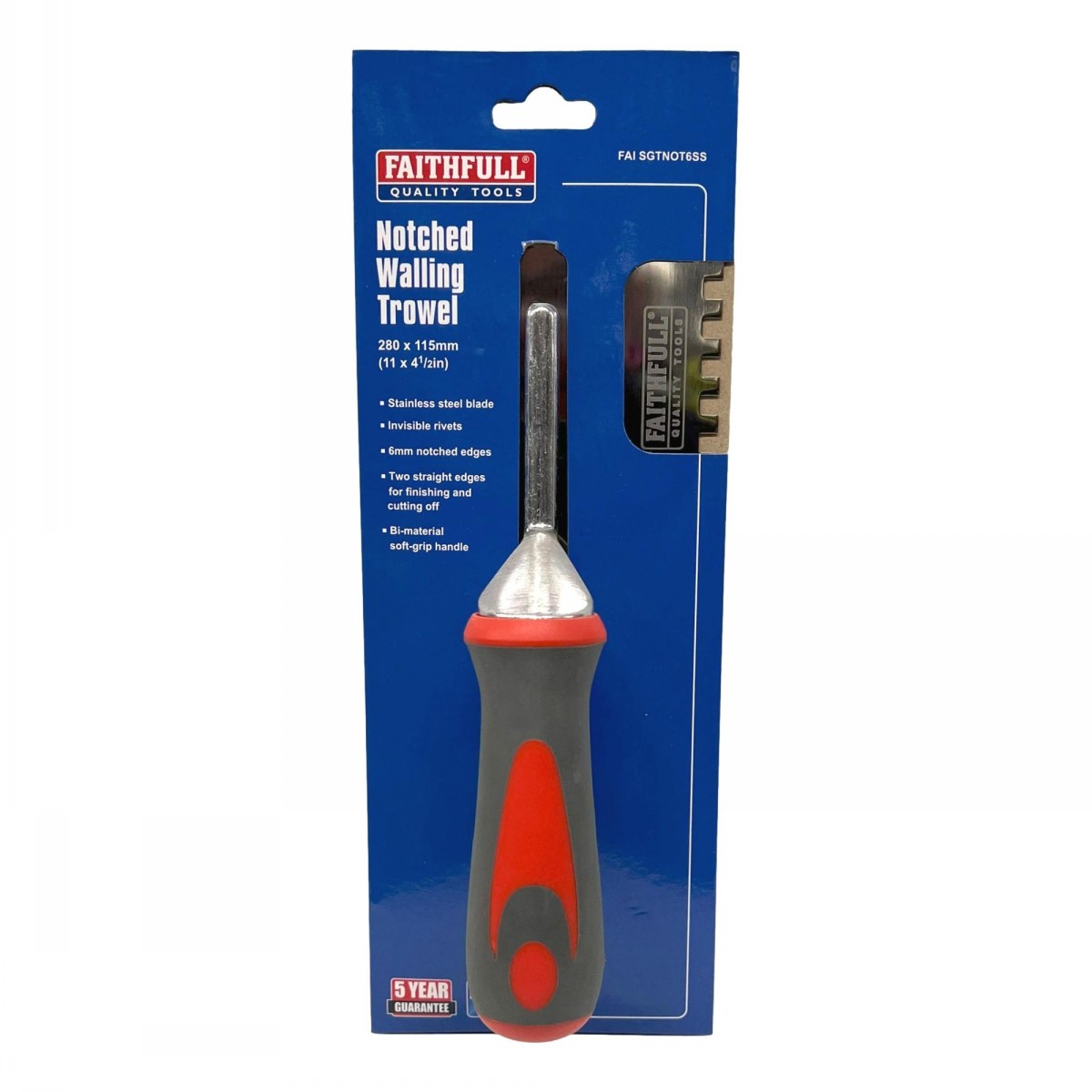 Faithfull Soft Grip Trowel Notched & Serrated 280mm - Image 2