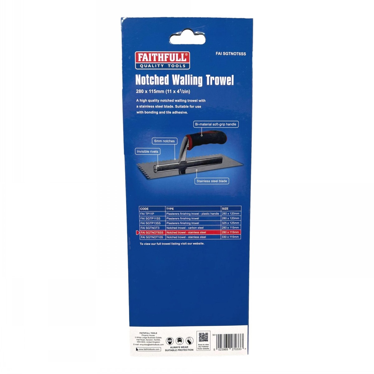 Faithfull Soft Grip Trowel Notched & Serrated 280mm - Image 3