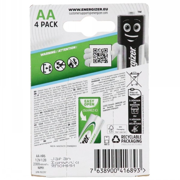 Energizer Rechargeable Batteries AA x 4 Pack - Image 2