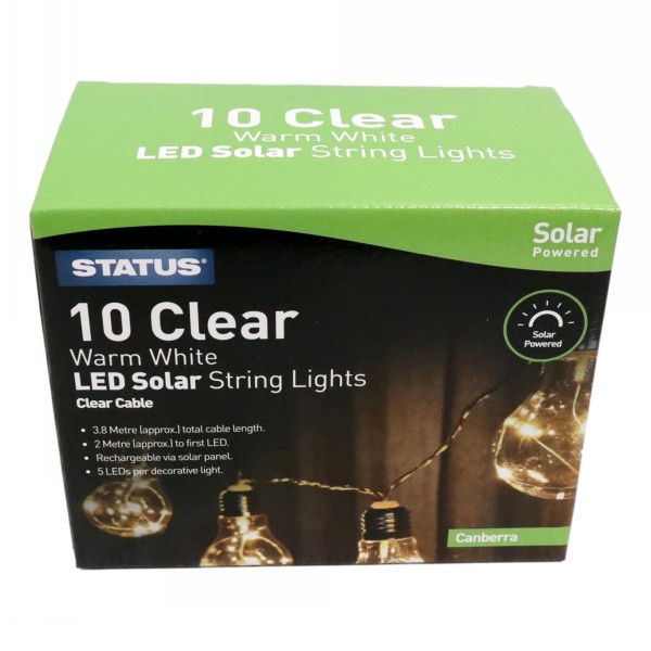 Status LED Solar Canberra String Lights 10 Bulb White