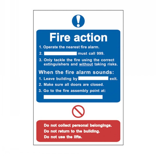 Spectrum Sign 200mm x 300mm Fire Action Procedure