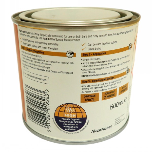 Hammerite Red Oxide Primer Paint 500ml - Image 3