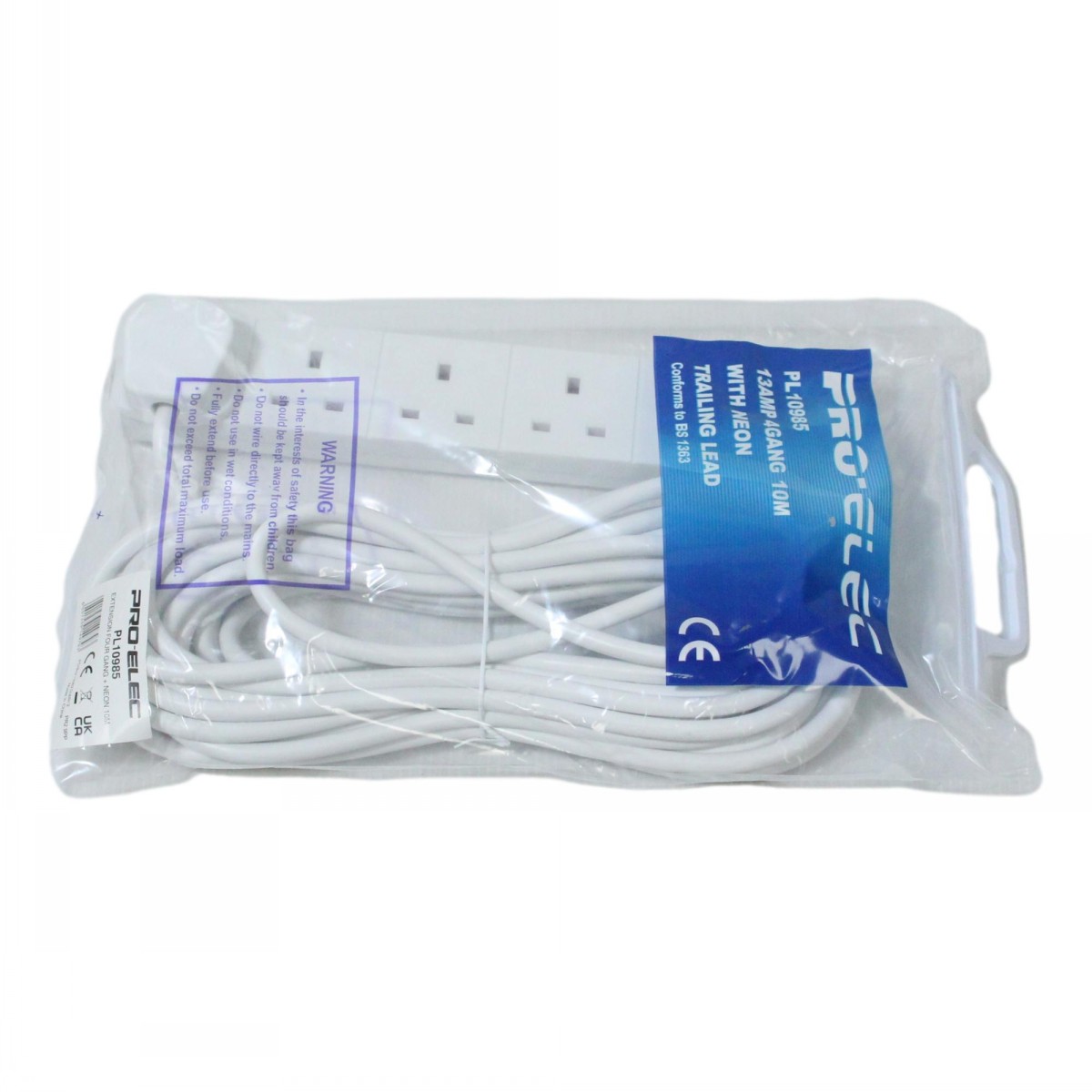 Pro Elec 4 Gang Extension Lead Neon Indicator White - Image 3