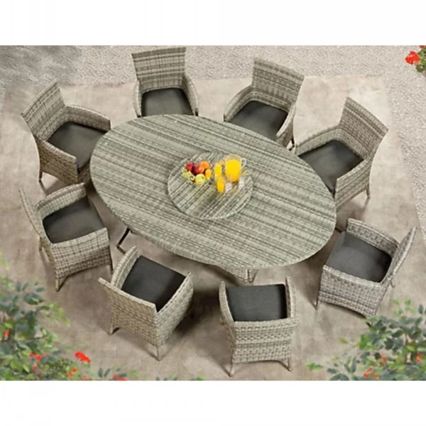 GSD Sarasota Oval Dining Set 8 Seat & Lazy Susan Natural