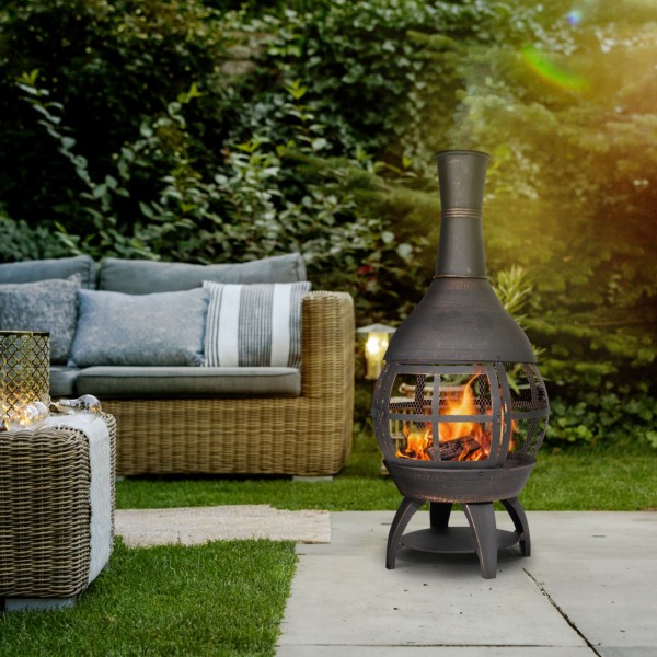 Dellonda Deluxe 360 Degree Chiminea Fire Pit Bronze - Image 5