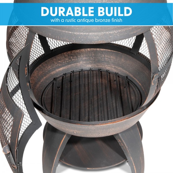 Dellonda Deluxe 360 Degree Chiminea Fire Pit Bronze - Image 6