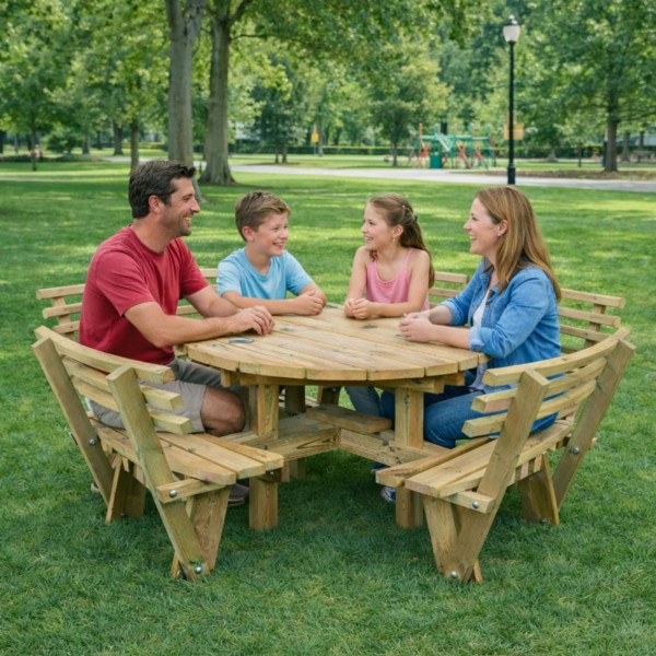 CVF Westwood Picnic Table 8 Person Round With Backrest - Image 4