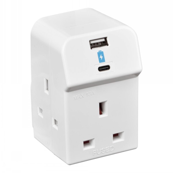 Masterplug 3 Socket Adaptor With USB A & C - Image 4