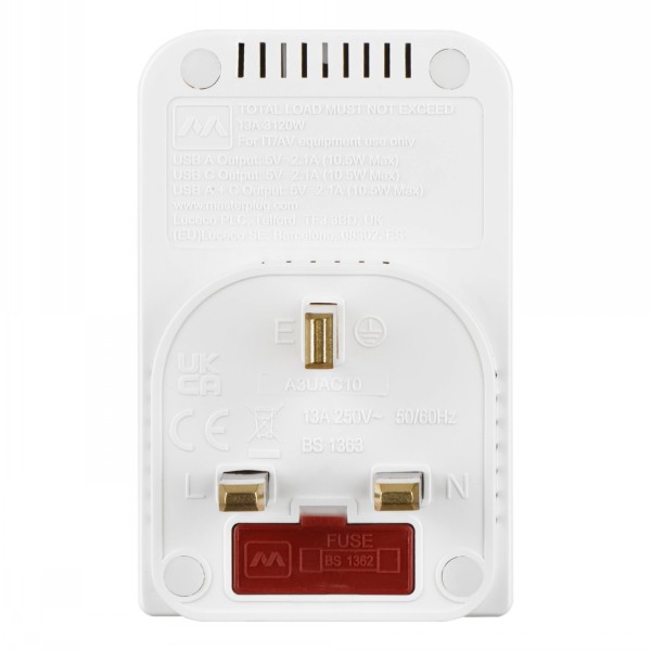 Masterplug 3 Socket Adaptor With USB A & C - Image 6