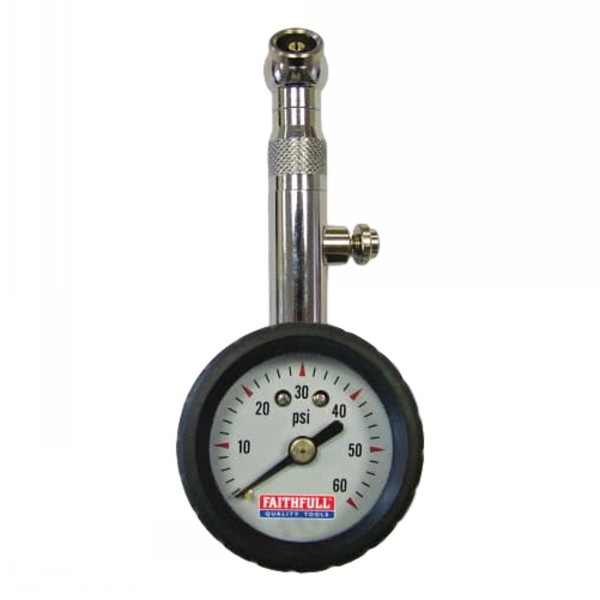 Faithfull Tyre Presure Dial Gauge 0-60 PSI